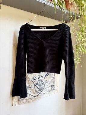Madewell Black Ribbed V-Neck Cropped Sweater